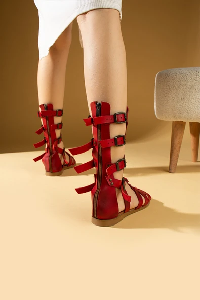 Pembe Potin 4 Tokalı Önü Açık Fermuarlı Rahat Kalıp Gladyo Kadın Sandalet 51-0403-24 - Resim 9