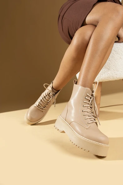 Pembe Potin Kaymaz Kalın Taban Sıcak Astar Fermuar & Bağcık Kadın Bot B01-33-23 - 9