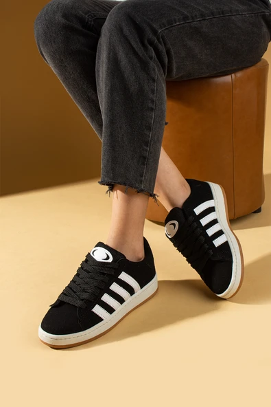 Pembe Potin Kalın Bağcıklı Şerit Detaylı Rahat Taban Kadın Sneakers 001-3458-25Beyaz - 11