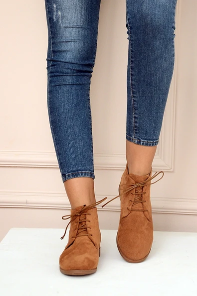 Pembe Potin Rahat Kalıp Bağcıklı Kadın Bot&Bootie 020-4070-22Süet - Resim 12