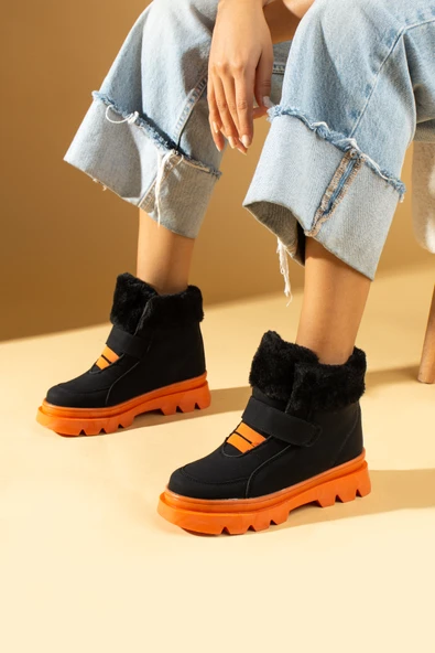 Pembe Potin Kaymaz Kalın Taban İçi Kürklü Cırtlı Çocuk Bot 011-09-23 - 4