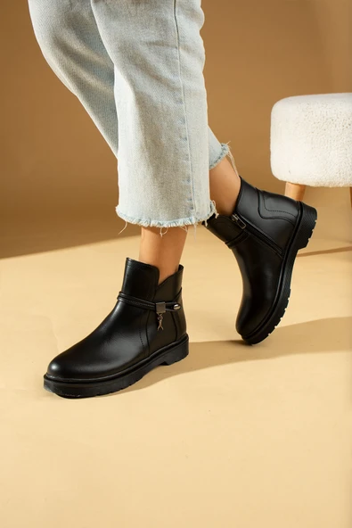 Pembe Potin Toka Detaylı Kauçuk Taban Fermuarlı Kadın Bot & Bootie 59-2003-23Cilt ürün görseli