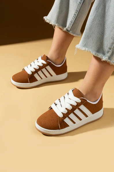 Pembe Potin Bağcıklı Rahat Kalıp Şerit Detaylı Comfort Kadın Sneaker 001-1015-24 - Resim 9