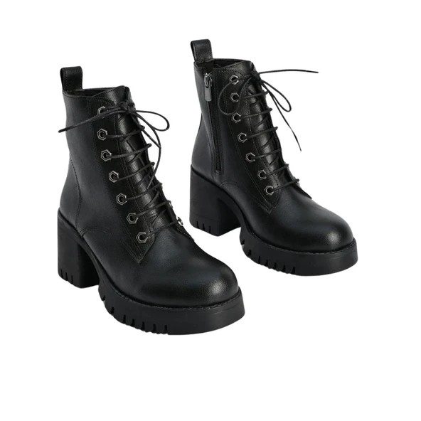 Pembe Potin Kaymaz Kalın Taban Sıcak Astar Fermuarlı Kadın Bot 012-970-23 - Resim 9