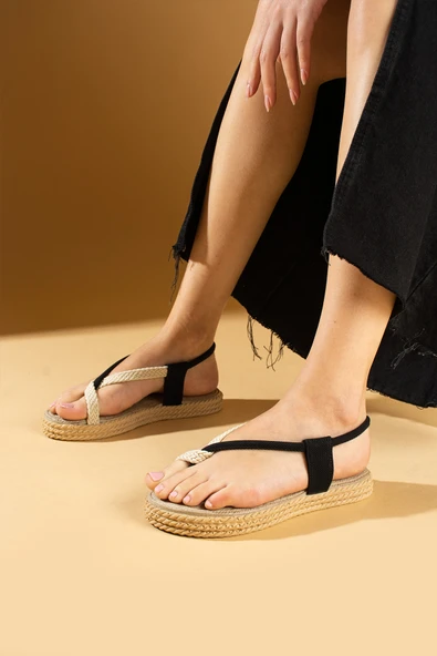 Pembe Potin Comfort Hasır Taban Parmak Arası Kadın Sandalet 68-104-24 - 1
