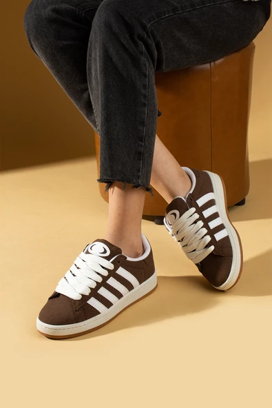 Pembe Potin Kalın Bağcıklı Şerit Detaylı Rahat Taban Kadın Sneakers 001-3458-25Beyaz - 10