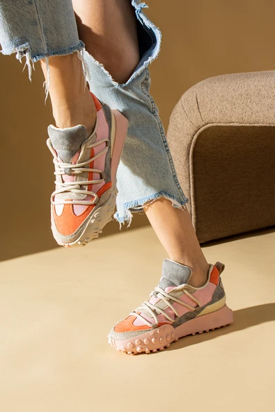 Yeni Sezon Kalın Taban Bağcıklı Moda Kadın Sneakers 36-144-23 - Resim 11