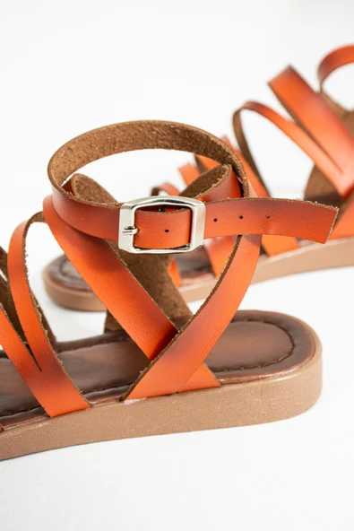 Pembe Potin Şerit Bantlı Bilekte Tokalı Bodrum Kadın Sandalet 51-3003-23 - 5