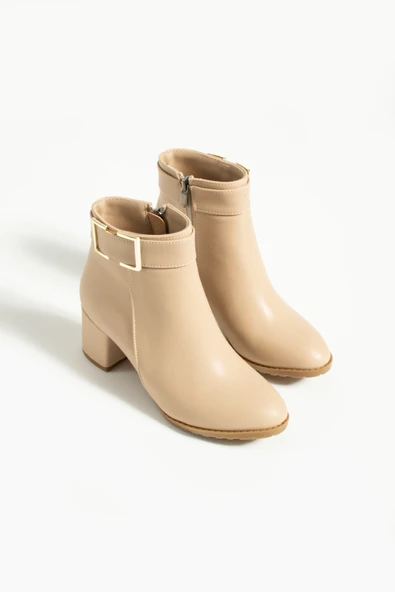 Pembe Potin Toka Detaylı Fermuarlı Kalın Topuklu Kadın Bot 018-301-23Cilt - Resim 11