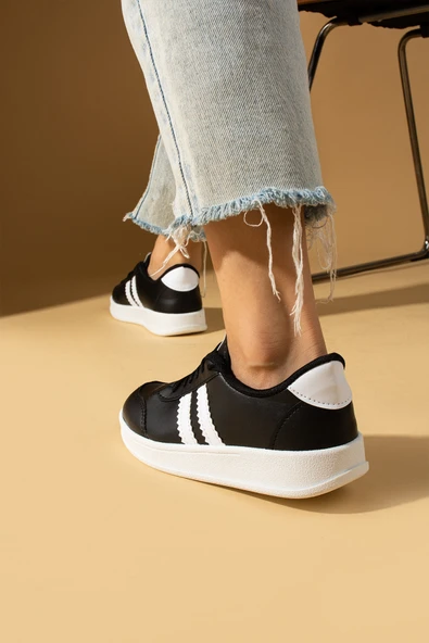Pembe Potin Şerit Detaylı Bağcıklı Rahat Taban Kadın Sneakers 001-1004-24 - 6