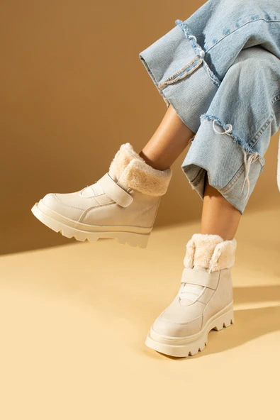 Pembe Potin Kaymaz Kalın Taban İçi Kürklü Cırtlı Çocuk Bot 011-09-23 - 9