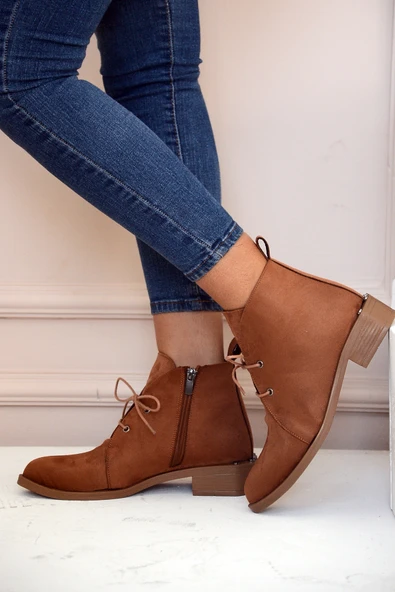 Pembe Potin Fermuar&Bağcık Moda Kadın Bot&Bootie 012-1008-22Süet - Resim 3