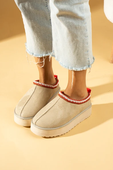 Pembe Potin Kalın Taban İçi Kürklü Kadın Ev Terliği 007-2000-23SüetUgg - 2