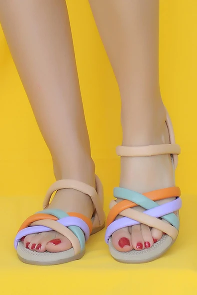 Pembe Potin Çapraz İnce Bant Rahat Taban Kadın Sandalet 41-25-22NutLila ürün görseli