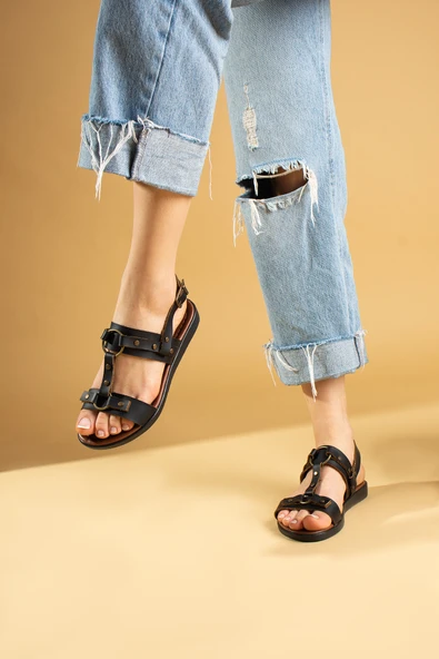 Pembe Potin Rahat Taban Özel Tasarım Kadın Sandalet 51-831-23 - Resim 8