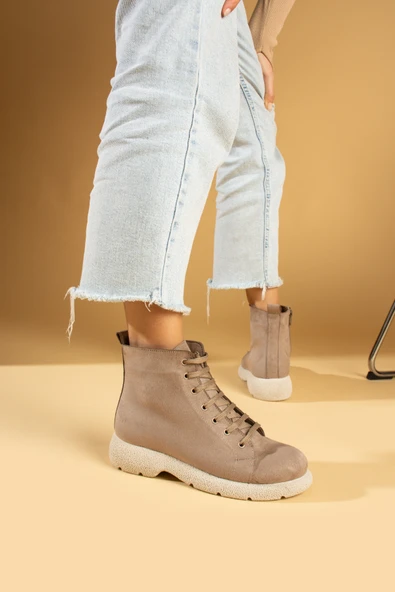 Pembe Potin Termo Taban Sıcak Astar Bağcıklı & Fermuarlı Kadın Bot 60-1014-23Süet - Resim 3