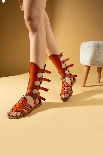 Pembe Potin 4 Tokalı Önü Açık Fermuarlı Rahat Kalıp Gladyo Kadın Sandalet 51-0403-24 - Resim 8