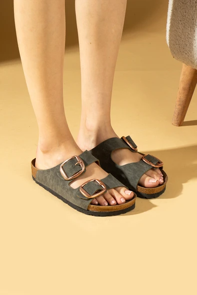 Pembe Potin Rahat Taban Çift Roz Tokalı Kadın Terlik 65-81-24ÇT - Resim 11