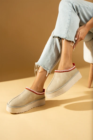 Pembe Potin Kalın Taban İçi Kürklü Kadın Ev Terliği 007-2000-23SüetUgg - 9