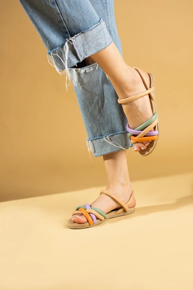 Pembe Potin Çapraz İnce Bant Rahat Taban Kadın Sandalet 41-25-22NutLila - Resim 6