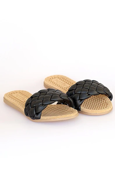 Pembe Potin Örgülü Rahat Taban Moda Kadın Terlik 41-20-22 - Resim 4