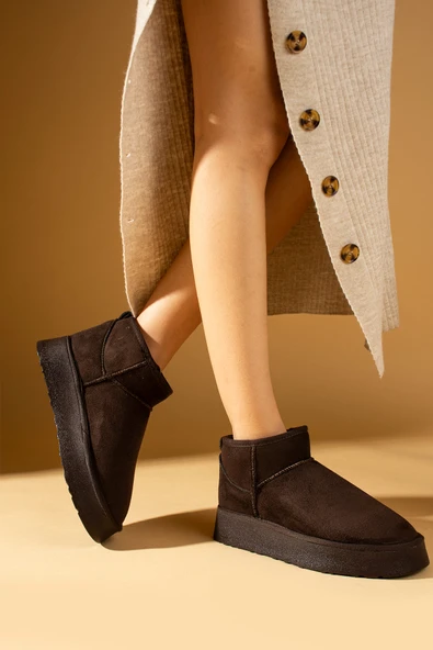 Pembe Potin İçi Yünlü Bilekte Rahat Kalıp Kalın Taban Mini Kadın Bot 007-1999-23Nubuk - Resim 12