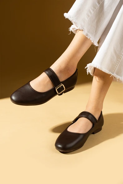 Pembe Potin Bantlı Toka Detaylı Rahat Taban Kadın Babet 57-44-25 - Resim 9