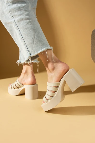Pembe Potin Çok Bantlı Platform Topuklu Kadın Terlik 36-506-24 - 8