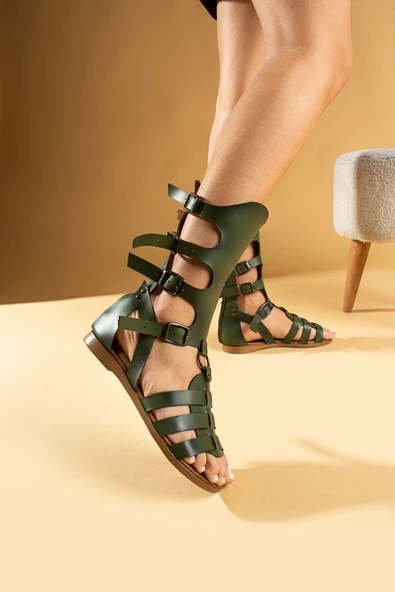 Pembe Potin 4 Tokalı Önü Açık Fermuarlı Rahat Kalıp Gladyo Kadın Sandalet 51-0403-24 - Resim 11