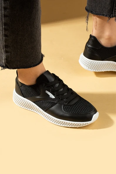 Pembe Potin Fileli Rahat Taban Bağcıklı Comfort Kadın Sneaker 001-1313-25 - 8
