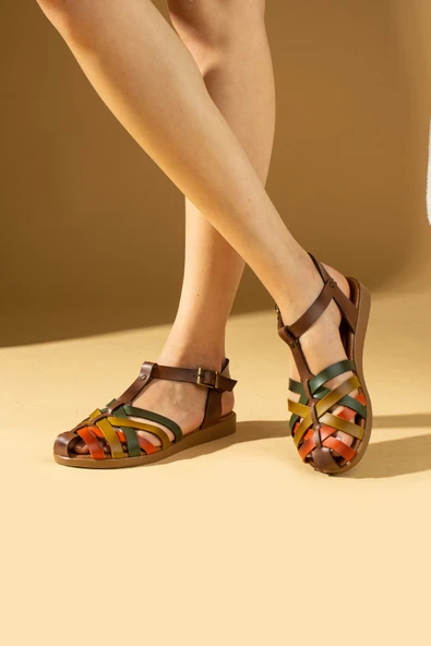 Pembe Potin Comfort Taban Tokalı Kadın Sandalet 51-825-24KahveHaki - 3