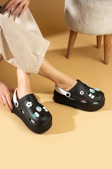 Pembe Potin Yüksek Taban Jibbitzli Eva Comfort Kadın Sandalet DNZ224-24 - Resim 9