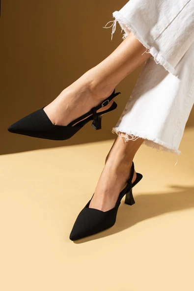 Pembe Potin Sivri Burunlu Bilekten Bantlı Arkası Açık Topuklu Kadın Ayakkabı 71-278-25Saten - Resim 8