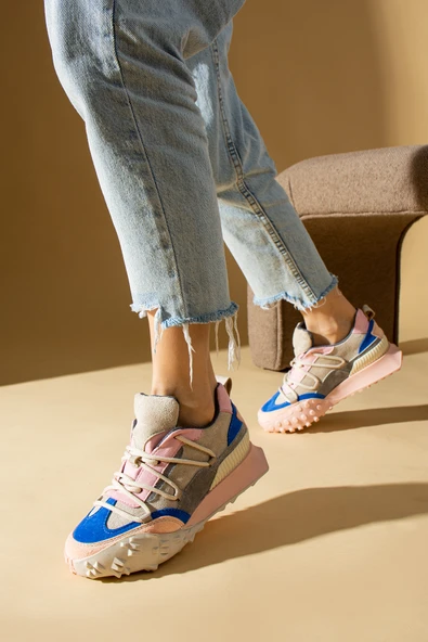 Yeni Sezon Kalın Taban Bağcıklı Moda Kadın Sneakers 36-144-23 - Resim 7