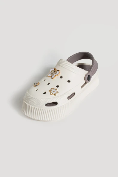 Pembe Potin Yüksek Taban Altın Tokalı Eva Comfort Kadın Sandalet DNZ225-KremVizon - 5