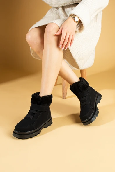 Pembe Potin Kaymaz Kalın Taban İçi Kürklü Cırtlı Çocuk Bot 011-09-23 - 2