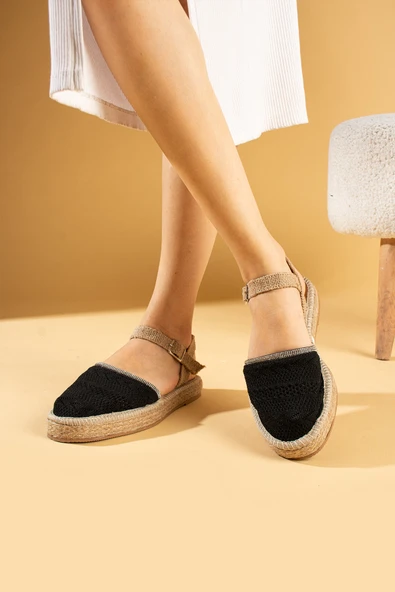 Pembe Potin Tokalı Hasır Desenli Comfort Taban Triko Kadın Sandalet 67-102-24 - Resim 11