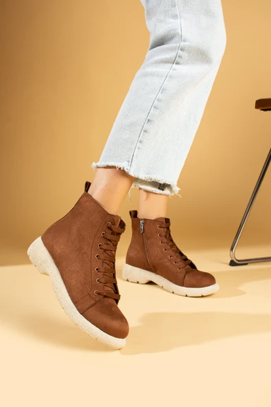 Pembe Potin Termo Taban Sıcak Astar Bağcıklı & Fermuarlı Kadın Bot 60-1014-23Süet - Resim 2