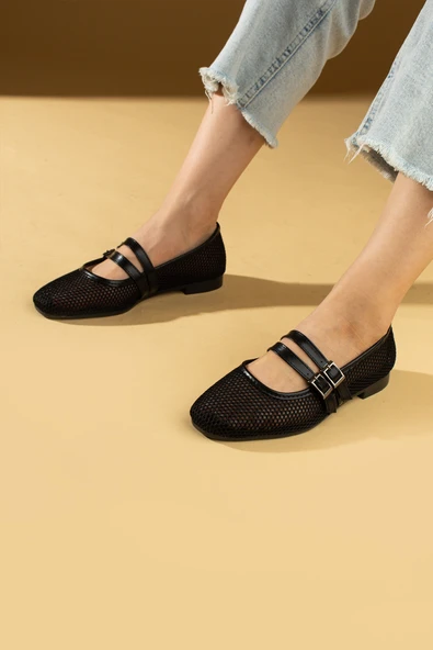 Pembe Potin Fileli Hafif Çift Tokalı Kadın Babet 69-010-24 - Resim 4