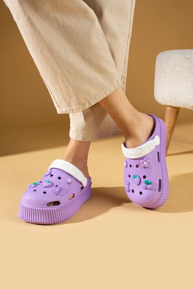 Pembe Potin Yüksek Taban Jibbitzli Eva Comfort Kadın Sandalet DNZ224-24 - Resim 12