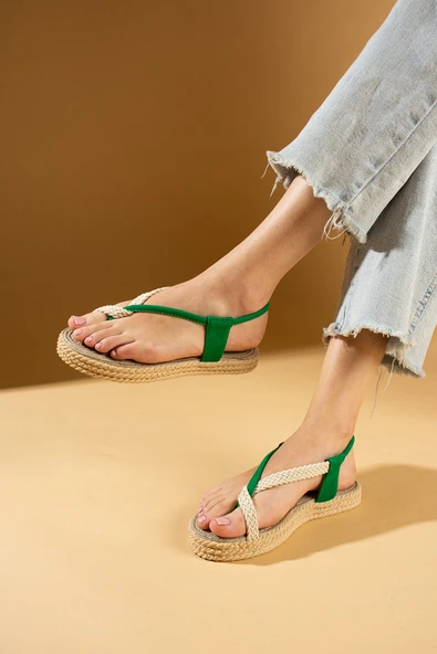 Pembe Potin Comfort Hasır Taban Parmak Arası Kadın Sandalet 68-104-24 - 11