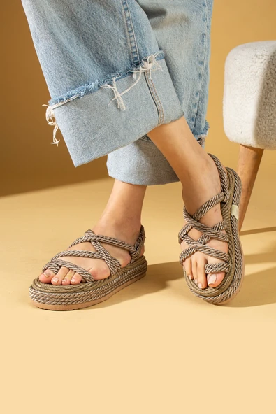 Pembe Potin Kalın Taban Parmak Arası Hasır Kadın Sandalet 30-13-24 - Resim 5