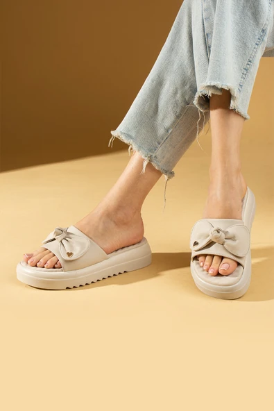 Pembe Potin Fiyonk Detaylı Yüksek Taban Comfort Kadın Terlik 59-877-24 - Resim 8