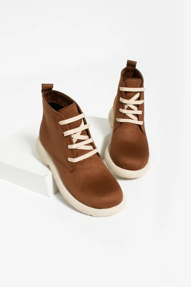 Pembe Potin Termo Taban Sıcak Astar Bağcıklı Kadın Bot 60-1015-23Süet - Resim 11