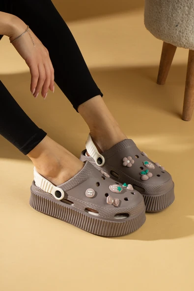 Pembe Potin Yüksek Taban Jibbitzli Eva Comfort Kadın Sandalet DNZ224-24 - Resim 5