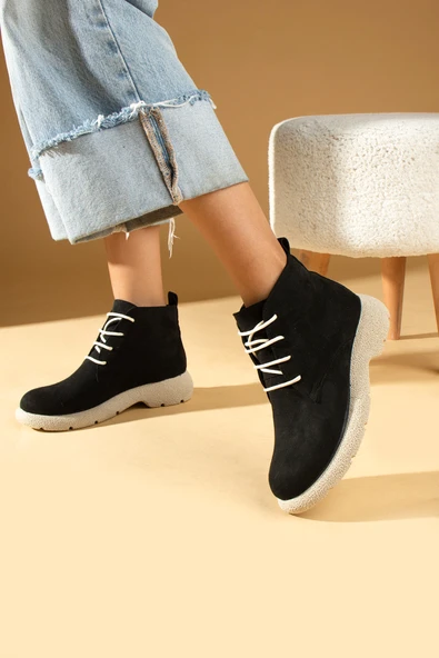 Pembe Potin Termo Taban Sıcak Astar Bağcıklı Kadın Bot 60-1015-23Süet - Resim 7