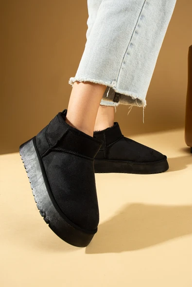 Pembe Potin İçi Yünlü Bilekte Rahat Kalıp Kalın Taban Mini Kadın Bot 007-1999-23Nubuk - Resim 8