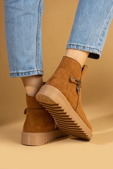 Pembe Potin Toka Detaylı Kauçuk Taban Fermuarlı Kadın Bot & Bootie 59-2003-23Süet - Resim 11