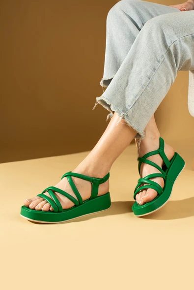 Pembe Potin Yumuşak Bantlı Yüksek Taban Kadın Sandalet 72-704-24 - 10