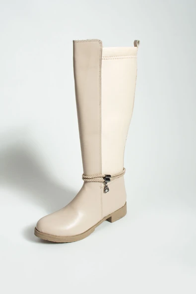 Pembe Potin Taşlı Diz Altı Esneyebilen Kumaşlı Streç Kadın Çizme 59-8893-23 - 10